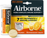 Airborne More Complete Immune Support zesty orange 10 effervescent tablets bottle and box