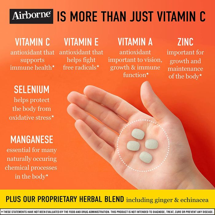 Airborne 1000mg Vitamin C 32 Chewable Tablets Citrus Immune Support