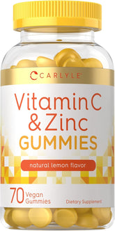 Carlyle Vitamin C and Zinc Gummies lemon flavor vegan immune support supplement 70 count