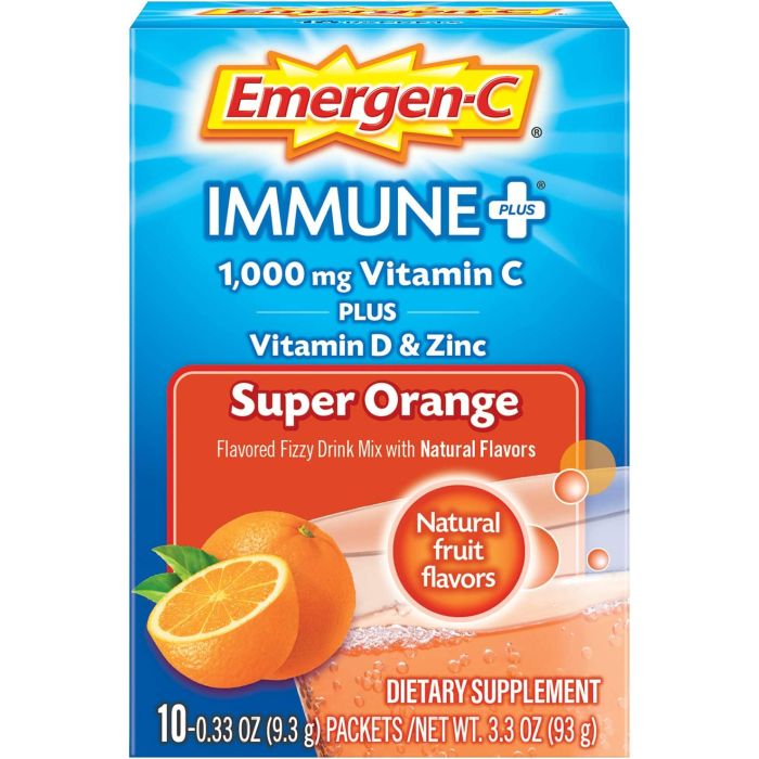 Emergen C Immune Plus 1000mg Vitamin C Powder Mix 10 Cnt 0.33 Oz