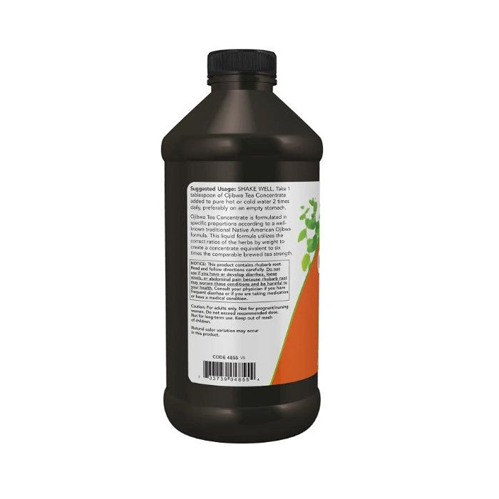 "Ojibwa Tea label showing 6x concentrate strength and herbal blend ingredients"