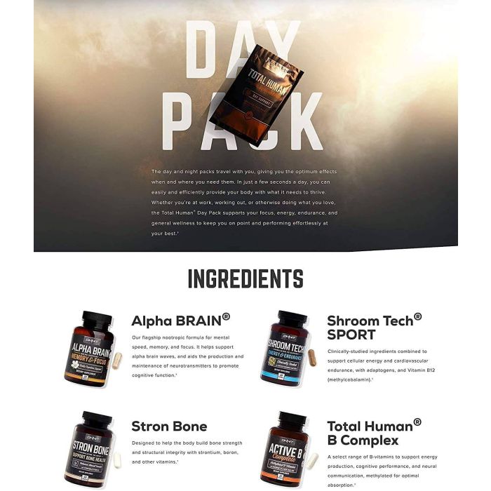 Onnit Total Human Complete Supplement 60 Packs Day And Night Vitamins