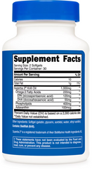 Supplement facts label of krill oil showing EPA, DHA, and antioxidant content