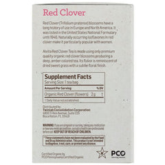 "Supplement facts label for Alvita Red Clover Tea – 2g red clover per tea bag"