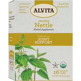 "Supplement facts panel of Alvita Organic Nettle Tea with nettle leaf content"