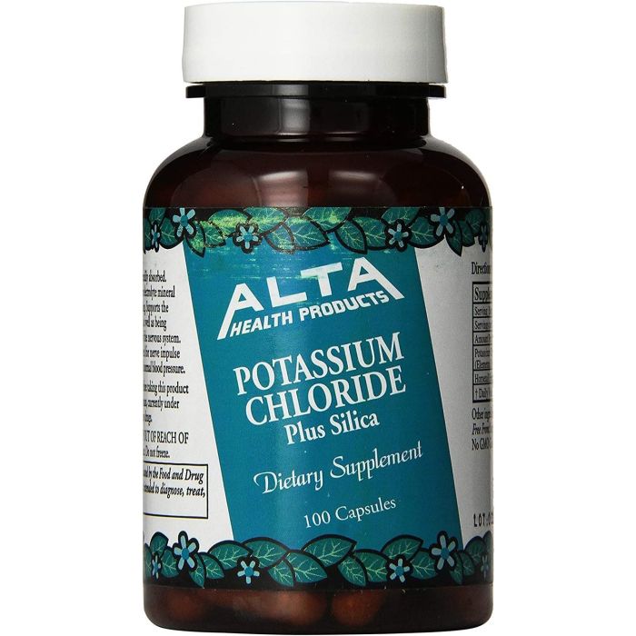 Alta Health Potassium Chloride Plus Silica, natural electrolyte and hair, skin, nail support, 100 capsules