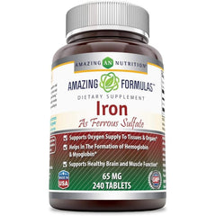 Supplement Facts label of Amazing Formulas Iron Ferrous Sulfate 65mg