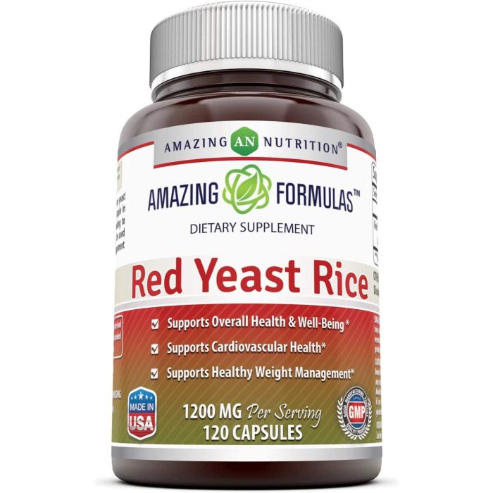 Natural cholesterol support – Amazing Formulas Red Yeast Rice 1200mg, 120 capsules.
