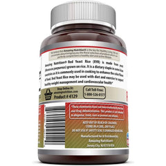 Supplement Facts for Amazing Formulas Red Yeast Rice 1200mg – natural cholesterol support supplement.