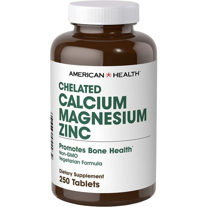 American Health Chelated Calcium Magnesium Zinc 250 Tablets Non GM