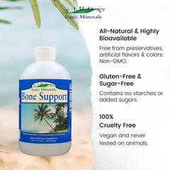 "Open bottle of Eidon Bone Support – liquid mineral formula for bone strength and flexibility"