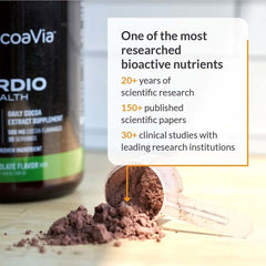 CocoaVia supplement facts – rich in cocoa flavanols, organic cocoa powder, and stevia for a heart-healthy, energy-boosting drink.