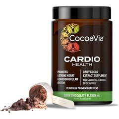 CocoaVia Cardio Health Vegan Powder – supports heart health with flavanols, 30 servings of dark chocolate flavor.