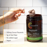 CocoaVia Cardio Health ingredients – organic cocoa powder, stevia, and natural dark chocolate flavor for heart health.