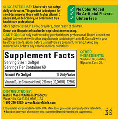 Nature Made Vitamin D3 Maximum Strength 10,000 IU 250mcg 60 Softgels