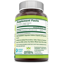 Herbal Secrets Dandelion Root 520 mg bottle – natural liver detox and kidney cleanse supplement, 120 veggie capsules