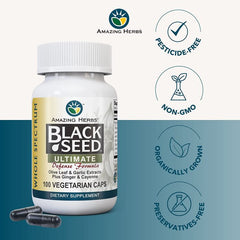 "Back label of Amazing Herbs Black Seed Ultimate – dosage and ingredients"