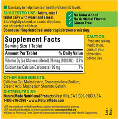 Nature Made Vitamin D3 1000 IU 25mcg Tablets Bone Muscle Support