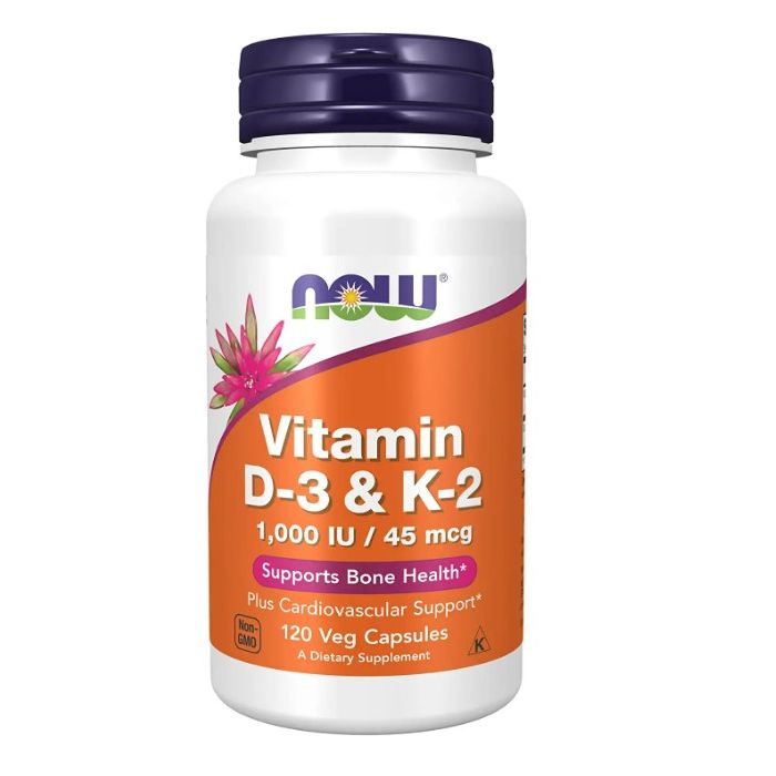 NOW Vitamin D3 K2 1000IU 45mcg Bone Health Support 120 Veggie Caps