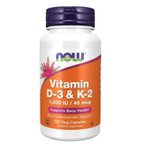 NOW Vitamin D3 K2 1000IU 45mcg Bone Health Support 120 Veggie Caps