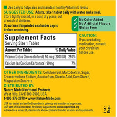 Nature Made Vitamin D3 2000 IU 50mcg Tablets Muscle Bone Support
