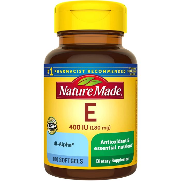 Nature Made Vitamin E 400 IU 180mg Dl Alpha Softgels Antioxidant