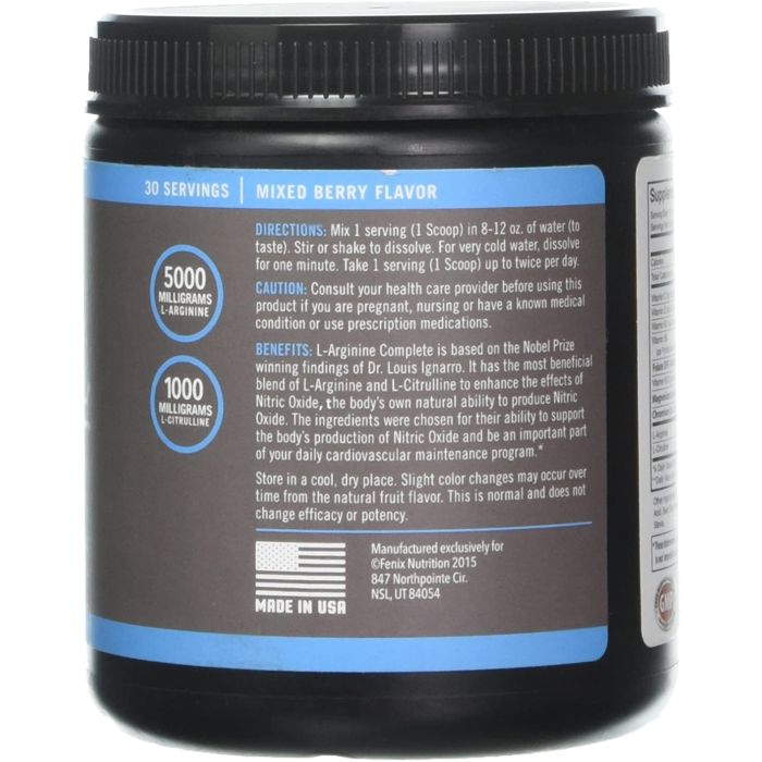 Fenix Nutrition L-Arginine – Natural ingredients for improved circulation and muscle pumps.
