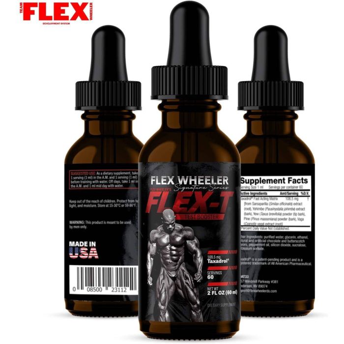 Flex Wheeler Signature Series Testosterone Booster – Liquid supplement for improved strength and performance.