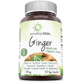 Amazing India Ginger 500 Mg 120 Veggie Capsules Digestive Health