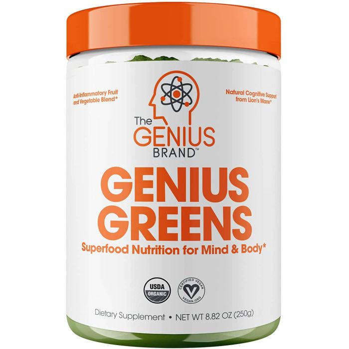 Genius Greens daily detox and mental clarity supplement – front label view