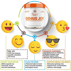 Genius Joy bottle front label – 100 veggie capsules for mood and brain support