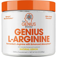 Genius L-Arginine Nitric Oxide Booster powder with lemon flavor – 8.5 oz jar
