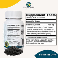 "Side view of Black Seed Gold – gluten-free, non-GMO, vegan immune formula"
