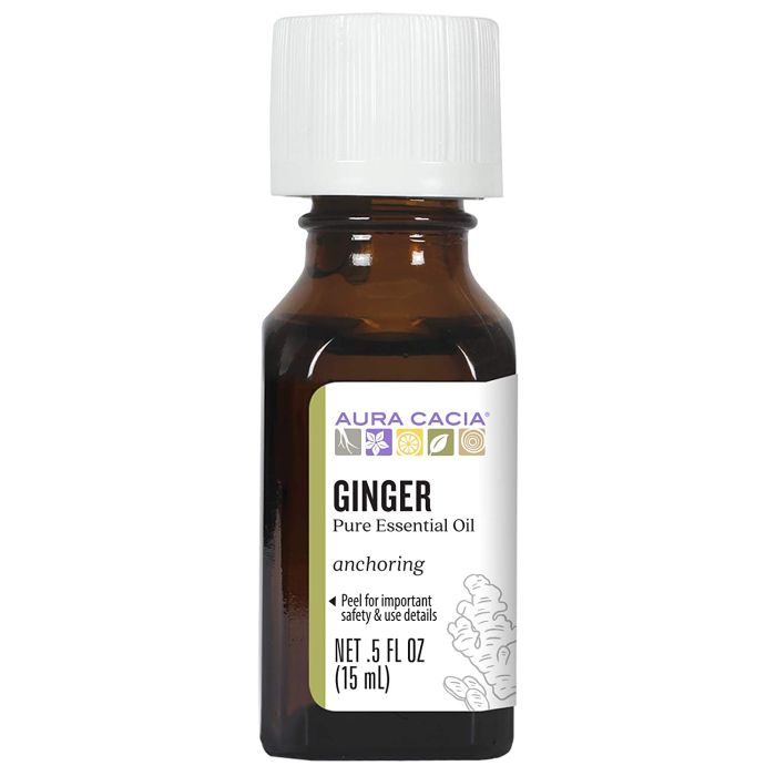“Aura Cacia anchoring ginger oil in dropper bottle – paraben-free, petroleum-free essential oil”
