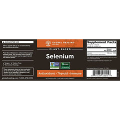 Supplement Facts label for Global Healing Vegan Selenium – 200 mcg selenium per capsule