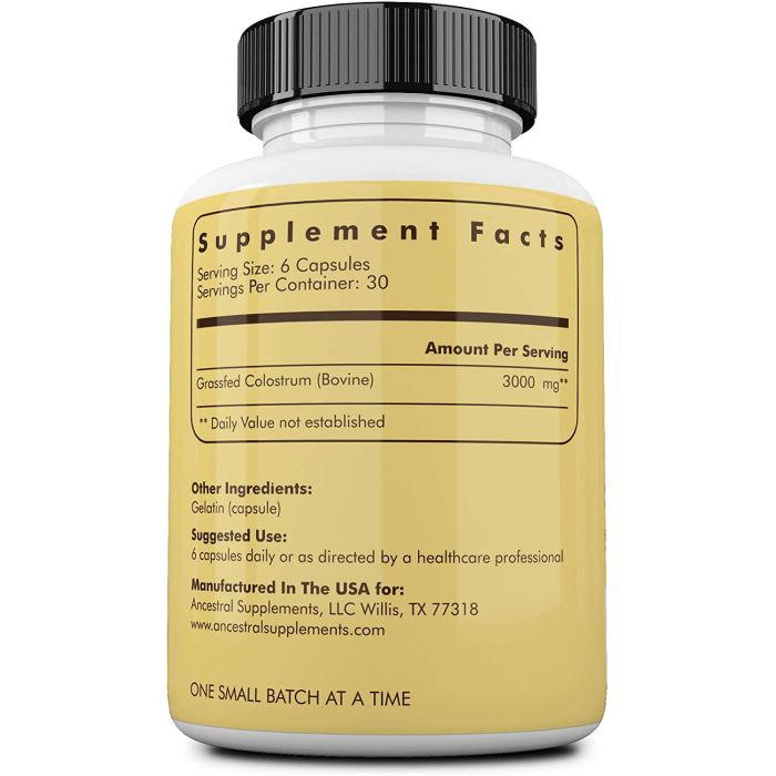 Ingredients of Ancestral Supplements Grass-Fed Colostrum – Lactoferrin and IgG for enhanced immunity and gut health.