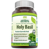 Supplement Facts panel of Holy Basil 1000 mg – ingredients and dosage clearly visible