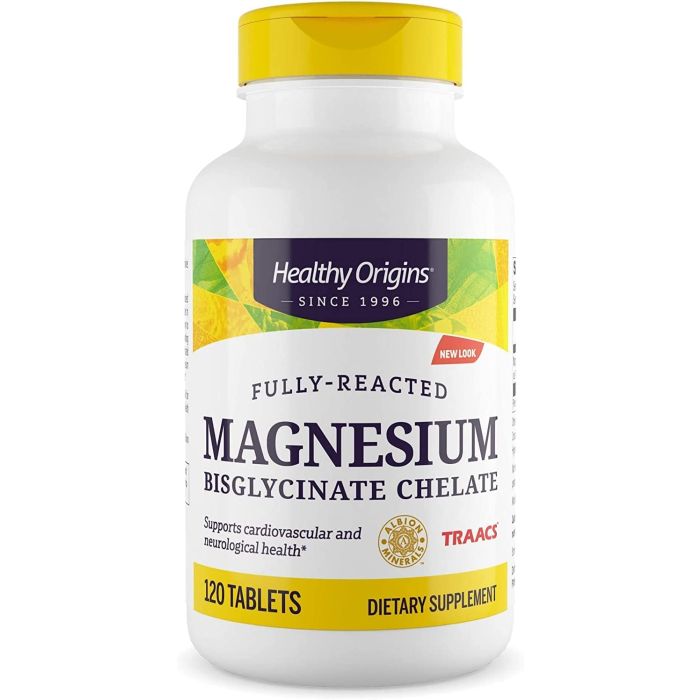 Healthy Origins Magnesium Bisglycinate Chelate packaging – high absorption, gentle magnesium supplement