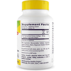 Back label of Healthy Origins UC-II with dosage and certifications