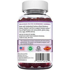 Open bottle of Herbion Elderberry Gummies – raspberry flavor, daily immune defense, 60 gummies