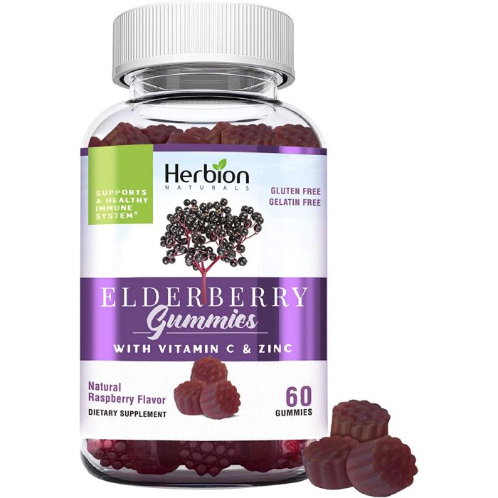 Herbion Elderberry Gummies with vitamin C and zinc – immune system support for kids and adults