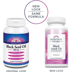 Heritage Store Black Seed Oil 650 mg softgel bottle – immune and digestive support