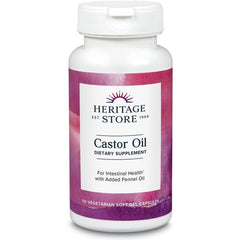 Supplement facts label for castor oil capsules – showing 650 mg per softgel