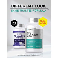 Product shot with collagen benefit icons like hair, skin, nails, and joint mobility