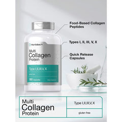 Gluten-free, soy-free, non-GMO collagen capsules in clear bottle packaging