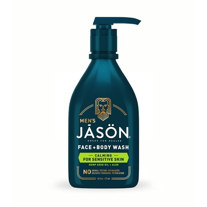 Back label of Jason Men 2-in-1 body wash showing full ingredient list and usage instructions
