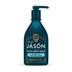 Back label showing ingredients and certifications on Jason Men Hydrating Wash