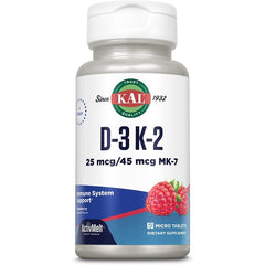 Vegetarian, non-GMO vitamin D3 K2 supplement in 60-count bottle