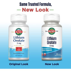KAL Lithium Orotate 5 mg VegCaps – 60 capsules for mood and brain support