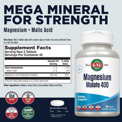 Supplement Facts panel for KAL Magnesium Malate 400 – muscle and nerve support